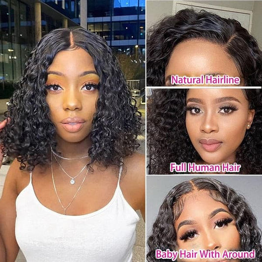 IUPin Hair Mid-Parted Glueless Short Curly Layered Cut 4x4 Lace Closure Wig Natural Hairline