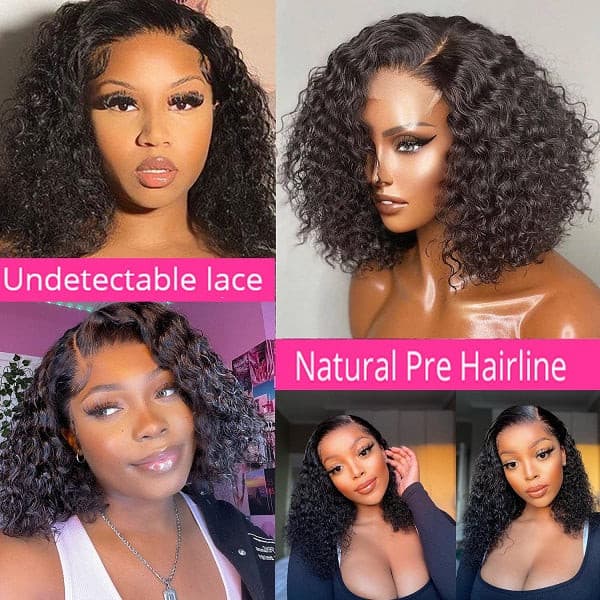 IUPin Hair Mid-Parted Glueless Short Curly Layered Cut 4x4 Undetectable Lace Closure Wig